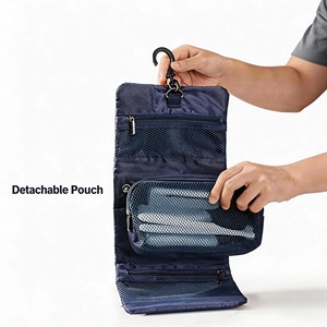 Borsa <span class=keywords><strong>da</strong></span> Toilette Compatta in Oxford Resistente, Organizzatore <span class=keywords><strong>da</strong></span> Viaggio per Cosmetici e <span class=keywords><strong>Trucchi</strong></span>, Pieghevole e Staccabile - Product Image 3