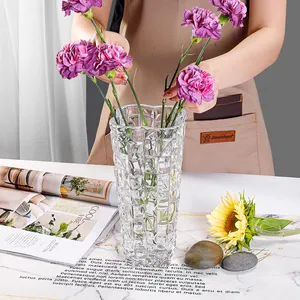 Vases Glass Flower Set for Home Decor Wedding Wholesale Supplier Wave Shape Embossed Thick Glass Flower Vases