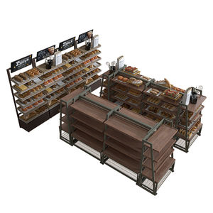 High Capacity Integrated Advertising Board Ventilated Structure Metal Wood <b>Combination</b> Bakery Display Rack - Product Image 2
