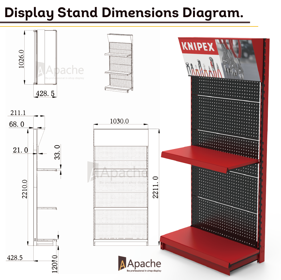 Apache Custom Single-Sided Metal Pegboard Hook Display Stand for Auto Repair Shop and Factory Supermarket Shelves Use — view 2