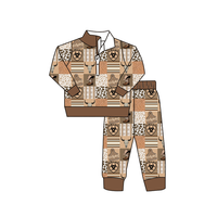 Ensemble sweat-shirt demi-zip OEM pour garçons, tenue 2 pièces patchwork pour enfants, pull à manches longues et pantalon de jogging, vêtements pour enfants en gros