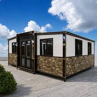 Maison modulaire en conteneur extensible avec revêtement en pierre, panneau blanc, double aile, villa de luxe, maison de vacances, vente en gros OEM