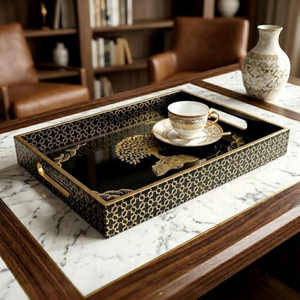 Luxury Black and Gold Decorative Serving Trays Set with Tree of Life Design Handcrafted Vanity Tray Coffee <b>Table</b> Décor Gift Tray - Product Image 4