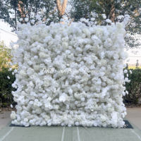 DKB 2026 Mur de fleurs de luxe blanc 5D, décorations de fête, mur de fleurs 8 pieds x 8 pieds, toile de fond, rideau floral, mur enroulable