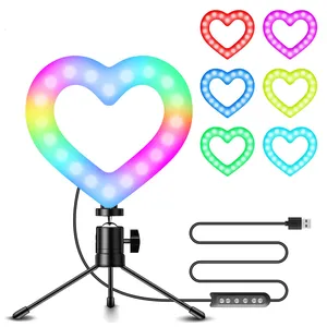 Anel de luz led de forma de coração, recarregável, de alta qualidade, selfie, com tripé e suporte para celular