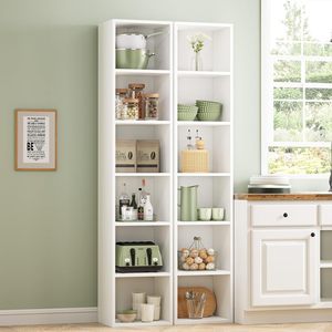 Libreria Nordivale Moderna in Legno Bianco, Alta e Stretta, con 6 Ripiani Cubici per <span class=keywords><strong>Soggiorno</strong></span>, Camera da Letto, Ufficio e <span class=keywords><strong>Studio</strong></span> - Product Image 5