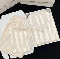 Nouvel Ensemble Pyjama Femme Tendance en Satin Soie Glacée Fin, Cardigan à Revers Manches Longues pour la Maison