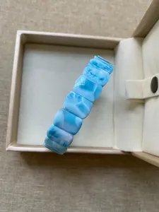 Brazalete de Larimar Azul Natural de 14 mm para Mujer y Hombre, Cuentas de Piedras Preciosas, Cristal Curativo, Joyería Clásica de Tungsteno para Fiestas - Product Image 5