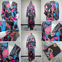 Abaya modeste MQ234 pour femmes musulmanes, robe en mousseline de soie noire à imprimé chaîne, robe Abaya Dubaï, vêtements islamiques, ensemble Abaya avec foulard
