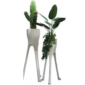 创意三脚架户外设计花盆木质花盆花园摆件玻璃纤维花盆