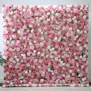 Rose Floral Wall Luxury Wedding Silk Cloth Flower Wall Decorative 3D Rolled Up Blush Pink Artificial Flower Backdrop Panels