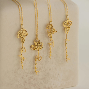 Collana Personalizzata con <span class=keywords><strong>Nome</strong></span> e <span class=keywords><strong>Fiore</strong></span> di Nascita in Acciaio Inossidabile Placcato Oro 14K PVD, Catena Personalizzata in Acciaio al Titanio, Dropshipping - Product Image 2