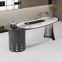 Table à thé de luxe recommandée par les designers, table à thé ronde en panneau de roche, bouilloire intégrée, ensemble table et chaise de bureau tout-en-un