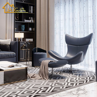 Chaises de salon super confortables, fauteuil pivotant en cuir, fauteuil occasionnel Boconcept Imola bleu