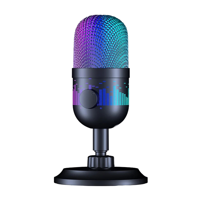 USB Desktop Condenser Microphone with Noise Cancelling and RGB Lighting for PC Gaming Recording Live Streaming