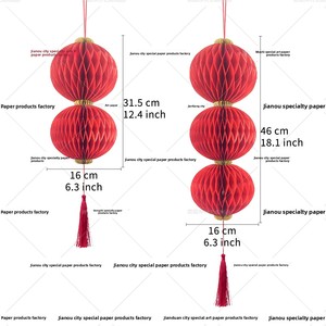 Lanterna di Carta a Nido d'Ape Rossa per Capodanno, Decorazione Fai-da-Te per Festival Primaverile, Modello HZ013 - Product Image 4