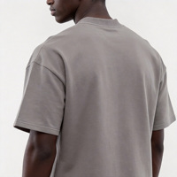 Grijze oversized T-shirts van premium katoen met lage schouderlijn, designer streetwear, logo, zwaargewicht, voor heren