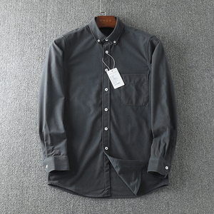 Mùa thu mới phong cách giản dị của nam giới dài tay áo sơ mi màu rắn cổ áo nút áo sơ mi Nam. - Product Image 1