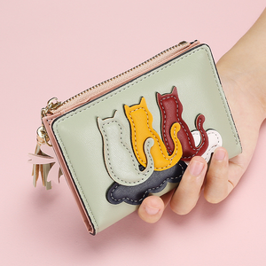 Cute Cat Women Girls Small Bifold Wallets PU Leather Zipper Waterproof Card Holder Multi-Card Slot Clutch <b>Purse</b> - Product Image 2