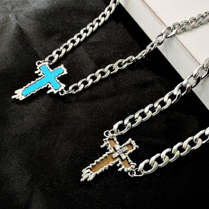 Ins verre miroir croix collier hommes diamant mignon sens avancé de niche hip-hop haute rue mode lien chaîne tendance - Product Image 2