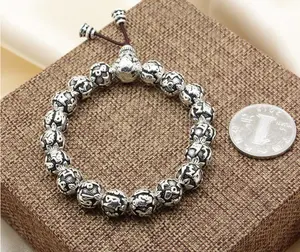 Beads Stainless Steel Bracelet Men's Bracelet 925 silver plated Six-word Mantra Retro Heart Jewelry