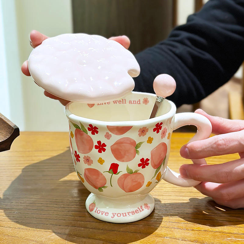 Pêche rose [Couvercle de tasse et cuillère]