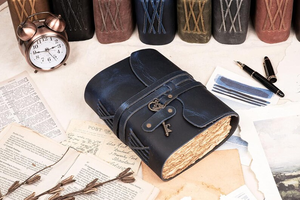 Diario de Cuero Azul Estilo Antiguo con Llave de Esqueleto, Libro de Hechizos Hecho a Mano de 7x5 Pulgadas, Diario de Viaje, Libro de Sombras - Product Image 5