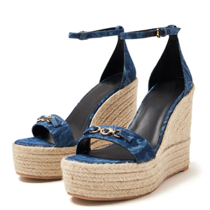 Straw Plaited Thick Platform Shoes Women's Single Band High Wedge Heels Retro Metal Ornaments Ankle Strap <b>Sandals</b> - Product Image 5