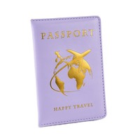 Portefeuille d'identité en PU estampé or, résistant à l'usure, avec porte-billets de vol et porte-passeport pliable – Collection Global Creative