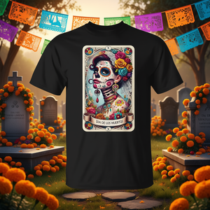 T-shirt femme Catrina Day Of The Dead Dia De Los Muertos avec fleur et rose - Product Image 3