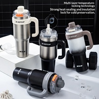 Tasse isotherme extra-large haute capacité pour homme, avec paille à ouverture rapide, poignée compatible voiture, en acier inoxydable avec revêtement céramique