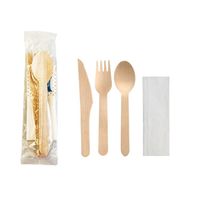 Ensemble de couverts jetables écologiques en bois de bouleau biodégradable EVERYDAY avec logo personnalisé pour le camping, les fêtes, fourchette, cuillère, couteau, serviette