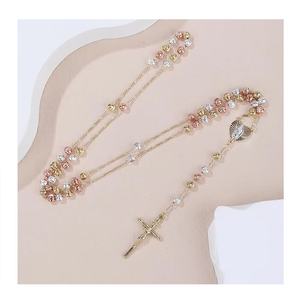 Collana del rosario con <span class=keywords><strong>San</strong></span> Judas Guadalupe Virgen zircone 14K placcato oro religioso cattolico Cadenas De Bodas per i cristiani - Product Image 1