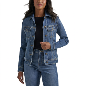 Chaqueta Vaquera de Moda para Mujer, Azul, de Algodón, Casual, con Botones al Frente, Estilo Vintage, Urbana, Elegante, Cómoda, para Uso Diario - Product Image 1