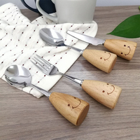 Couverts pour enfants avec manche en bois, style visage souriant, cuillère, fourchette, couteau, Cubiertos Ninos, pour l'école, le pique-nique, la table, les outils de repas