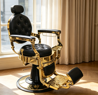 Fauteuil de Barbier Hydraulique Antique Confortable avec Revêtement Capitonnée et Inclinable – Équipement de Rasage pour Hommes – Chaise de Barbier pour Salon de Coiffure