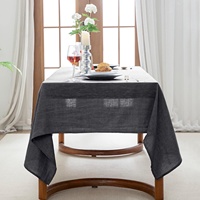 Nappe en lin 100% pur délavé gris rétro, faite à la main, bleu français uni, couleurs unies, bordure surpiquée, pour pique-nique