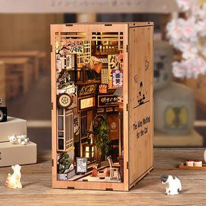 Rompecabezas <span class=keywords><strong>3D</strong></span> de Madera, Calle Japonesa, Mini Casa de Muñecas, Rincón de Lectura con Figura de Gato y Letreros de Tienda, un Diorama Detallado - Product Image 1