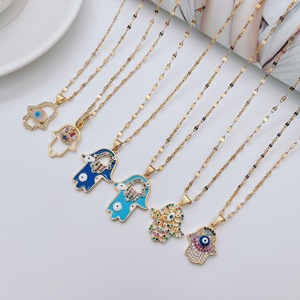 Fashion Trend placcato oro <span class=keywords><strong>mano</strong></span> <span class=keywords><strong>di</strong></span> <span class=keywords><strong>Fatima</strong></span> <span class=keywords><strong>collana</strong></span> in acciaio inossidabile <span class=keywords><strong>con</strong></span> ciondolo malocchio gioielli per donne e uomini - Product Image 1