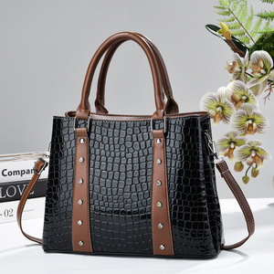 Black Glossy Textured Women Handbag <b>Studded</b> PU Leather Shoulder <b>Bag</b> Ladies Elegant Crossbody Tote Purse for Work Daily - Product Image 2