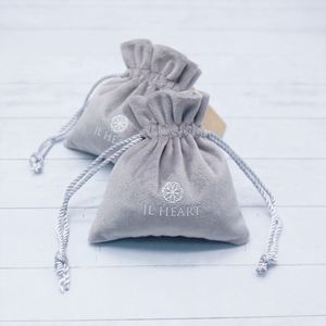 Luxury Velvet Soft <b>Pouch</b> Packaging Light Grey <b>Drawstring</b> Wholesale Custom Bag Jewelry - Product Image 1