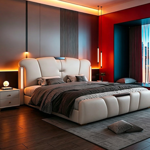 Cama Moderna de Lujo Tapizada con Luz Nocturna LED, 4 Opciones de Almacenamiento, Estructura/Mecanismo de Elevación a Gas, Muebles de Dormitorio de Cuero con Diseño de Huella de Gato - Product Image 6