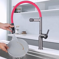 Robinet de cuisine moderne classique en acier inoxydable 304 brossé magnétique, eau chaude et froide, finition nano noir/argent, montage sur plan