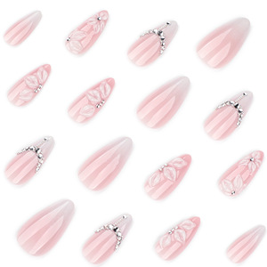 Ongles à presser 3D en forme de fleur, dégradé rose, <span class=keywords><strong>French</strong></span> <span class=keywords><strong>manucure</strong></span> avec strass pour <span class=keywords><strong>mariage</strong></span> - Product Image 2