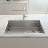 Évier multifonctionnel fait main à cuve unique, design moderne, en acier inoxydable 304, à encastrer sous plan, surface brossée, garantie 5 ans, poste de travail