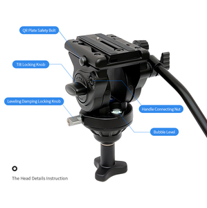 ขาตั้งกล้องถ่ายภาพแบบมืออาชีพ ขาตั้งวิดีโออะลูมิเนียมแบบหนัก รองรับน้ำหนักได้ถึง 15 กก. 33 ปอนด์ หัวแบบ Fluid หมุนได้ 360 องศา สำหรับกล้อง DSLR - Product Image 2