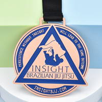 Médaille de récompense en métal émaillé rond découpé avec logo personnalisé, pour arts martiaux et Jiu-Jitsu brésilien, avec ruban