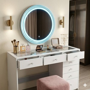 Miroir de <span class=keywords><strong>maquillage</strong></span> LED mural à interrupteur tactile, <span class=keywords><strong>esthétique</strong></span>, luxueux, moderne, illuminé, serti de diamants, pour la salle de bain - Product Image 3