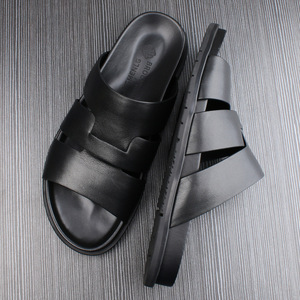 Chanclas de cuero para hombre, estilo veraniego, suela suave, con una sola tira, chanclas casuales para la playa, zapatos para hombre. - Product Image 2