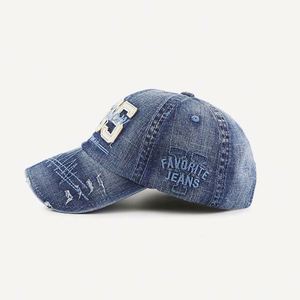 Casquette de baseball unisexe en jean vieilli, modèles variés, 6 panneaux, avec broderie 3D en relief et tissu courant – Vente en gros - Product Image 5